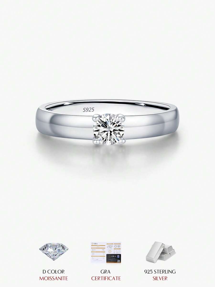 MODIAN D色 VVS1方形莫桑石戒指 925纯银璀璨结婚戒指 女士精美珠宝礼品