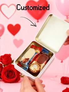 1pc Customized Rectangular Metal Tin Box, Photo Customized Gift Box, Suitable For Gift Storage Box, Candy Storage Box, Small Storage Box, Candy Packaging Box, Customized Wedding Candy Tin Box, Wedding Candy Box, Personalized Gift Box