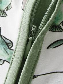 Bamboo Fiber Short Sleeve Zippered Unisex Baby Cartoon Jumpsuit - 綠色 - 查看 6