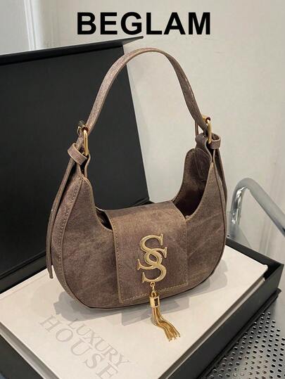 Women's Personalized Sling Bag, New Casual Korean Style Crescent Bag, Fashion Chain Simple Shoulder Crossbody Bag , Old Money