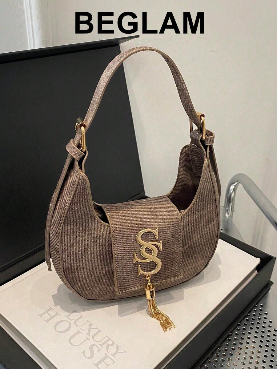 Women's Personalized Sling Bag, New Casual Korean Style Crescent Bag, Fashion Chain Simple Shoulder Crossbody Bag , Old Money