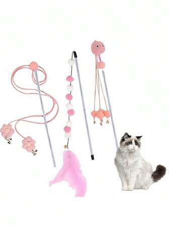 猫玩具 毛线球 互动逗猫棒 彩色毛绒球 带铃铛的猫玩具 宠物用品