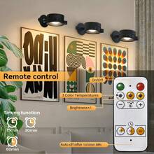 NBBUFF 1/2/4 Peças Luzes de Parede LED, Base Magnética: Rotação de 360°, Temperatura de Cor Ajustável, Botão e Controle Remoto, Função de Temporizador, Carregamento USB, Adequado para Sala de Estar, Quarto, Corredor, Criado-Mudo, Cozinha, Escritório e Área de Leitura - Preto - Visão 4
