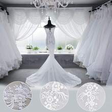 优雅象牙白色重磅刺绣闪光指甲珠蕾丝贴片贴花适用于婚纱面纱服装 DIY 装饰