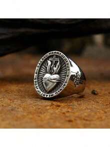 1 件时尚心形不锈钢戒指，男女通用 - 黑色 - 查看 14