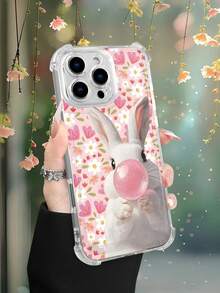 1 pieza Funda transparente con diseño de conejo blanco soplando burbuja rosa sobre fondo floral estilo dulce y primaveral ideal para regalo en San Valentín o celebraciones especiales protección contra caídas carcasa transparente ligera y resistente, compatible con iPhone 17/16/15/14/13/12/11/XS/XR/X/PLUS/PRO/PROMAX, compatible con Galaxy A34/A35/A54/A55, Galaxy S20/S21/S22/S23/S24 Ultra/Plus, compatible con Moto/Galaxy/Redmi/Honor/OPPO, regalo ideal para fiestas - transparente - Ver 6