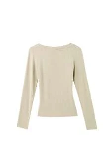 Women's V-Neck Sleeveless Casual Loose Fit Long Sleeve T-Shirt, Versatile Layering Top, Korean Style, Autumn - Apricot - View 5