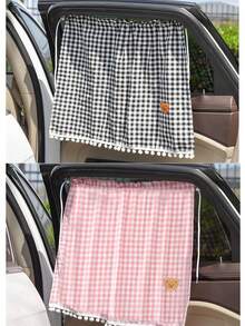1pc Car Rear Window Sunshade, Suction Cup Mounted, Cute Plaid Bear Design, Universal Fit For Baby Stroller/Car - one-size - View 4