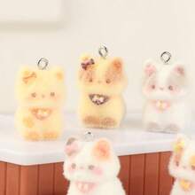5/10pcs 3D Flocked Small Cat Resin Pendant, Cute Cartoon Animal Pendant, DIY Keychain, Phone Strap, Bag Charm Accessories - Multicolor - View 3