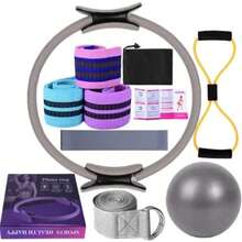 Equipo de Pilates para Entrenamiento en Casa - 11 Piezas Pilates Kit con Pelota de Yoga 25cm,Bandas de Resistencia y Aro de Pilates - para Pilates en Casa,Yoga y Ejercicio en Hogar(Gris) - Multicolor - Ver 2