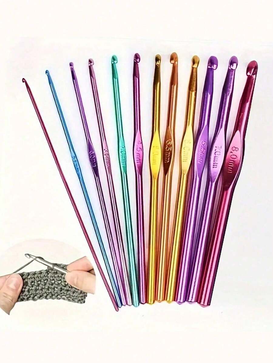 12pcs/Set Random Color Crochet Hooks, Handmade DIY Knitting Tools - Multicolor - View 1