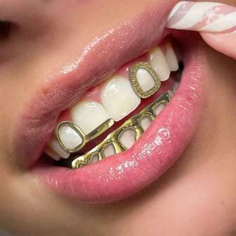 1 set ihåliga zirkoniastenar i kombination med ihåliga stänger, droppformade tandsmycken, modeaccessoar för fest, julklapp för par, hiphop-prydnad