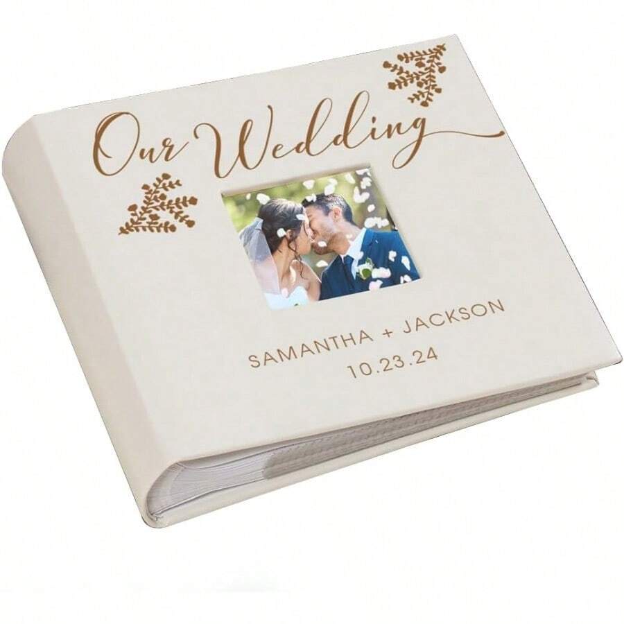 WSXC Personalized Wedding Photo Album Custom Engraved Picture Album Holds 200 4" X 6" Photos Leatherette And Laser Engraved Scrapbook Our Wedding - OurWedding - View 1
