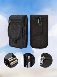 1pc Men's Large Capacity Wallet With Phone Pouch, Multi-Function Card Holder, Belt Loop Flip Cover Phone Bag, 3 Compartments, Casual Pen Slot, Waist Hanging Pouch (Zipper Style Random) - Black - View 5