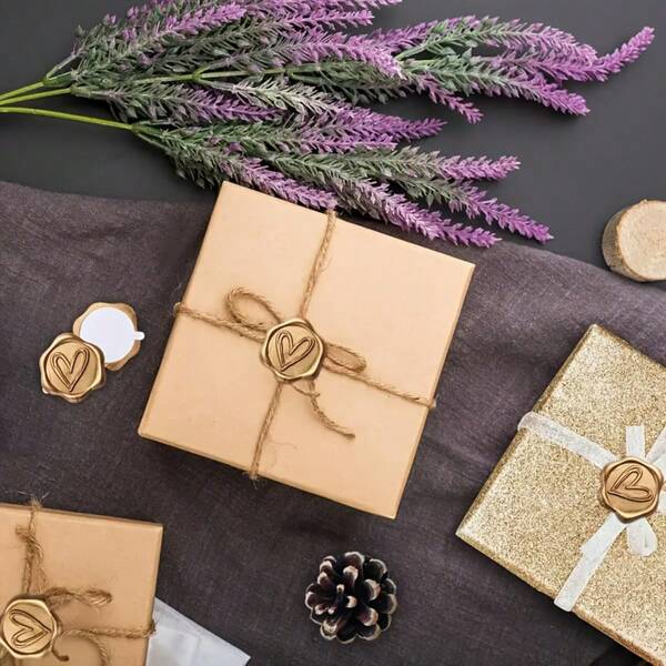 10pcs/1pc Selectable Gold Heart Pattern Reusable Oval Wax Seal Stickers For Wedding Invitations, Gifts, Envelopes And Decorations. Elegant Sealing Design, Smooth Surface Suitable For Holiday Parties, Birthday, Baby Shower, Wedding Anniversary, Valentine's Day, Mother's Day, Father's Day, Teacher's Day, Graduation, Bride's Gift, New Year