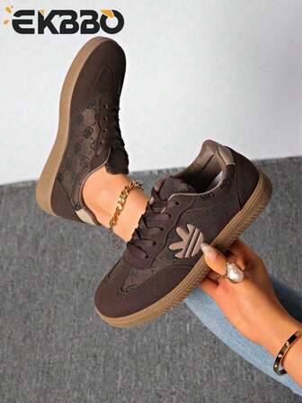 Women's Comfortable Lace-Up Sneakers - Lightweight Multifunctional Casual Shoes, Non-Slip Rubber Sole, Suitable For All Seasons