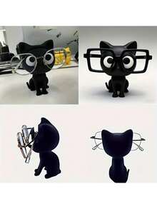 3D打印可爱黑猫造型眼镜架 - 坚固的塑料眼镜支架，猫咪坐姿设计，超级可爱的桌面收纳，适合家庭、办公室或作为礼物，被动式收纳盒，塑料哑光表面（送给爱猫人士的礼物） - 彩色 - 查看 13
