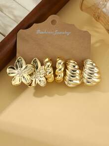 6/18pcs Fashionable Minimalist CCB Material Earring Set. Starfish, Flower, Geometric Designs. Suitable For Women's Daily, Evening, Party, Travel, Beach, Holiday Wear. Great Gift For Girlfriends, Family, Couples, Friends, Mothers, Holiday Presents - Gold - View 4
