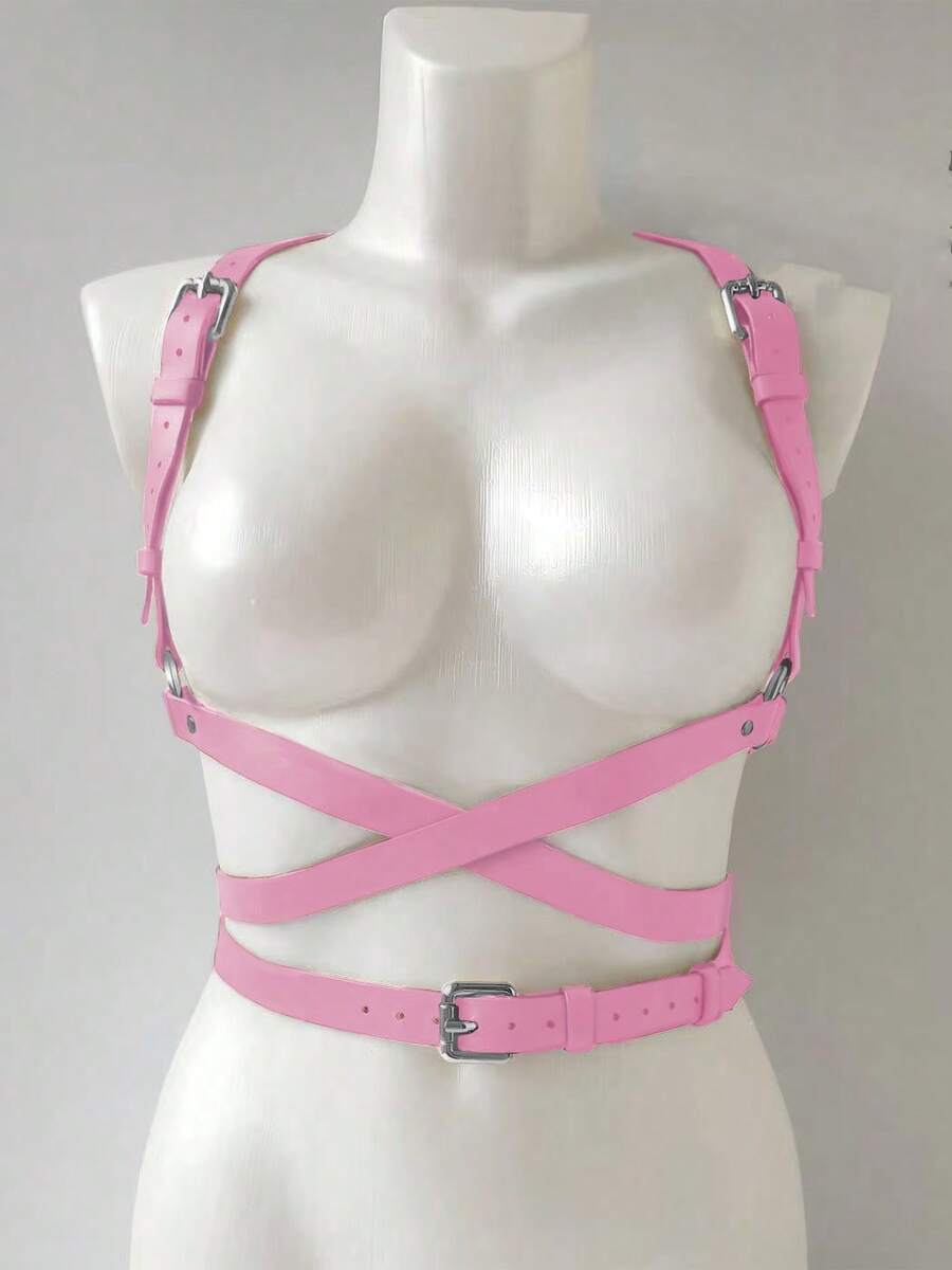 1 chiếc đai nịt ngực và eo bằng da PU màu cà phê thanh lịch dành cho nữ, trang trí cơ thể theo phong cách đường phố, thích hợp cho việc đi lại hàng ngày, lễ hội, tiệc tùng, Halloween, Giáng sinh - Hồng - Xem 1