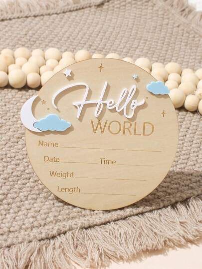 Hello Word Newborn Birth Announcement Sign Moon Cloud Star Shaped Wooden Baby Name Announcement Board Baby Keepsake Props For Boy/Girl