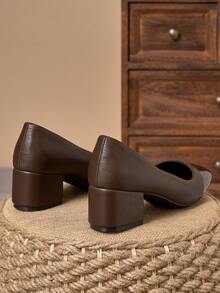 Brown Patent Two-Tone Square Toe Block Heel Pumps – 5cm - Brown - View 6