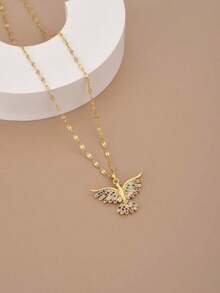 1pc Colorful Crystal Wing Stainless Steel Luxury Necklace For Women (Note: Asymmetrical Crystal Mix Color) (Without Gift Box) - 彩色 - 查看 8
