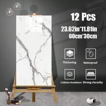 12pcs Waterproof Thick Foam Marble Texture Self-Adhesive Wall Stickers, Vinyl Peel And Stick Wallpaper, Easy To Install And Removable, Suitable For Living Room, Kitchen Backsplash, Bathroom, Home Decor - Multicolor - View 11