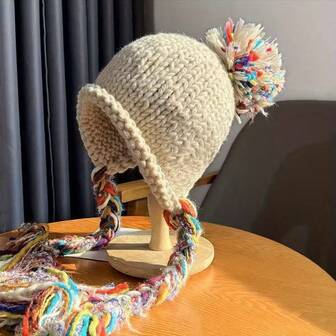 1件装女士冬季手工流苏针织帽 - 保暖护耳帽，适合日常佩戴、购物、滑雪 - 秋冬时尚头饰 | 温和护肤，呵护敏感肌肤耳罩