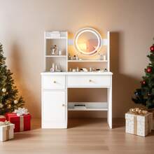 Dressing Table, Makeup Table With Drawers, Vanity Desk With Mirror And LED Lights, 3 Lighting Modes, Multifunctional Makeup Writing Desk For Bedroom - Xem 7