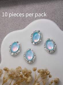 10个椭圆形摩卡色美甲饰品，3D合金美甲装饰，DIY个性化美甲宝石，家用美甲沙龙美甲，DIY美甲用品 - 彩色 - 查看 10