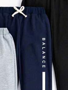 3pcs Tween Boys Letter Graphic Sweatpants Set