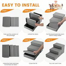 ASSunowl Escalera para Perros 3 Niveles Plegable para Mascotas Escalera para Perros Extra Anchos sofa Cama con Espacio de Almacenamiento Superficie Antideslizante Ayuda a la Mascota facil de - 3niveles - Ver 8