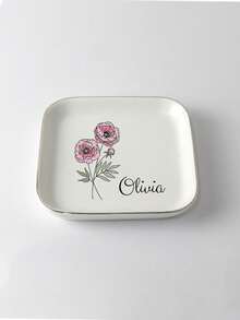 Bandeja de Joias de Cerâmica Personalizada com Flor de Nascimento, Prato de Anel com Flor em Aquarela Personalizado, Presente de Proposta para Madrinha, Bandeja de Organização de Penteadeira - Multicolorido - Visão 19