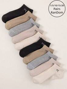 1/5/10/15/20 Đôi tất ngắn họa tiết nơ trơn đơn giản thời trang hàng ngày dành cho nữ - Nhiều màu - Xem 1