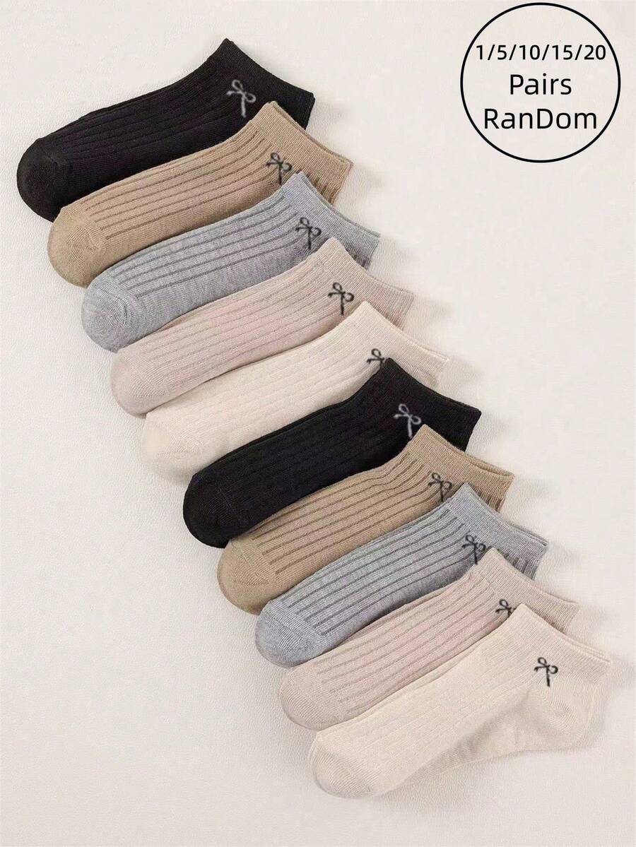 1/5/10/15/20 Đôi tất ngắn họa tiết nơ trơn đơn giản thời trang hàng ngày dành cho nữ - Nhiều màu - Xem 1