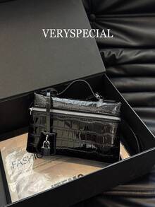 1 件女士高品质纯色 PU 压花编织格子小手提包，女士手提包带手柄，斜挎包，编织手提包，时尚简约优雅多功能经典编织 PU 材质黑色包带金属锁装饰，适合通勤、办公室、约会、日常购物、下午茶等场合 - 彩色 - 查看 16