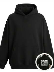 1 Sudadera de Tienda Local para Hombre con Capucha Gruesa y Estampado de Morelos, Zapata, Juárez y Marcos, Estampado de Patrón Blanco y Negro de 260G, Impresión de Alta Calidad, Corte Holgado Básico, Adecuada para Hombres y Mujeres, Versátil, Lavable a Máquina, Mantiene el Cálido, Cómoda, Tallas S a XL, Ropa Deportiva Casual Diaria, Esencial para Otoño e Invierno. - Negro - Ver 4