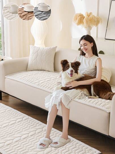 1pc Thick Quilted Crystal Velvet Sofa Cushion, Minimalist Modern Style Pet-Friendly Anti-Dirty Anti-Slip Sofa Cover, Autumn/Winter Anti-Scratch Sofa Protector Suitable For L-Shaped Combination Sofa And 1/2/3/4 Seat Sofa (Single Piece)