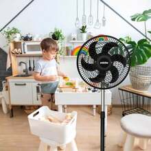 PRACTIKA 10-SF | Ventilador de Pedestal 10" Negro | 3 Velocidades | Altura Ajustable (66 a 88 cm) | Compacto y fácil armado | para Espacios Pequeños | 65W(NEGRO) - Multicolor - Ver 4