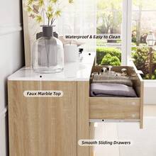 VOWNER 6-Drawer Dresser With Large Capacity, Fluted Storage Cabinet, Wood Organizer, TV Stand Dresser For Living Rooms, Bedrooms, Entry - 橡木+白色大理石 - 查看 2