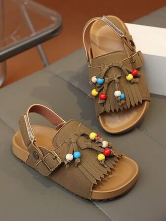 1 Pair Retro Open Toe Sandals For Kids, Summer New Fashion Breathable Slip-On Beach Shoes, Soft Bottom Anti-Slip