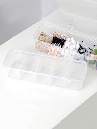 Nueva caja de almacenamiento dividida con tapa para herramientas de arte de uñas, a prueba de polvo, visible, con diseño de hebilla, gran capacidad para organización y disposición independiente