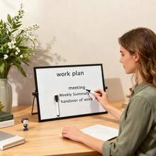 双面磁性白板画架 - 适用于办公室会议、课堂教学、家庭学习和厨房备忘录的干擦白板，便携式桌面白板，配有马克笔 - 彩色 - 查看 3