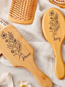 Customized Name, Personalized Wooden Air Cushion Comb Mini Air Cushion Comb Cute Cartoon Small Wooden Comb Massage Comb Anti-Static Straight Hair Curly Hair Wooden Comb - Multicolor - View 2