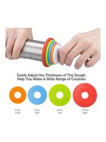 Rollo de cocina, rodillo ajustable con escala y 4 aros removibles para tacos, galletas, raviolis y pizza con repostería antiadherente (Plata),32790069 - Multicolor - Ver 2