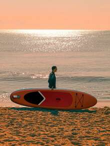 YHW-SURF 1 Set Tabla de Paddle Surf Inflable para Hombres y Mujeres, Tabla de Surf Casual para Playa, Incluye Bomba de Aire, Remo, Correa, Mochila, Aleta Desmontable y Kit de Reparación - Naranja - Ver 7