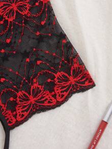 Spring & Summer New Sexy Open-Crotch Floral Lace Panties,Tempting See-Through Non-Removed Briefs, Romantic Couple Intimate Lingerie For Bedroom And Nightclub For Going Out - Black - View 7