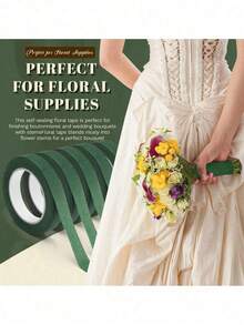 1/5/12pcs Green Floral Tape DIY Wedding Bouquet Stem Packaging Material, Florist Valentine's Day, Mother's Day, Father's Day Bouquet Packaging Material, Adhesive Bouquet Tape For Bouquet Packaging And Floral Decoration, Wedding Supplies, Floral Tape, Fresh Flower Tape, Florist's Special Adhesive Tape, Used For Floral Design, Bouquet Stem Packaging, Wedding Bouquets - Light Green - View 5