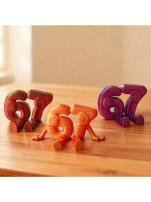 3D Printed 67 Number Figurine, Posable Joints Allows Adjustable Poses, Creative Fashion Decor For Wedding, Valentine's Day, Desk Decoration, Collectible, Suitable For Living Room, Bedroom, Office, Perfect Holiday Gift - Multicolor - View 6