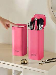 1pc Makeup Brush Storage Box Automatic Lifting Eye Shadow Brush Powder Blusher Powder Brush Advanced Desktop Press Brush Bucket - Multicolor - View 4